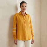 Yellow Cotton Flax Relaxed Full Sleeve Button-Down Shirt