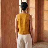 Yellow Cotton Flax Sleeveless Side-Tie Top