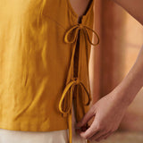 Yellow Cotton Flax Sleeveless Side-Tie Top