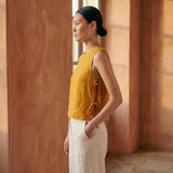 Yellow Cotton Flax Sleeveless Side-Tie Top