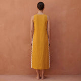 Yellow Cotton Flax Wavy Stripe Maxi Shift Dress