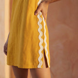 Yellow Cotton Flax Wavy Stripe Short Shift Dress