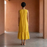 Yellow Cotton Poplin A-Line V-Neck Sleeveless Maxi Tier Dress