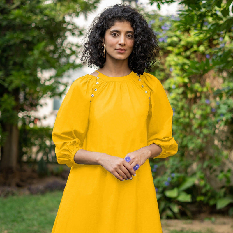 yellow a line dress with sleeves Andrea & Leo Couture A1430 Dress Yellow / 2