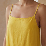 Yellow Cotton Poplin Drop-Waist Camisole Maxi Tier Dress