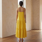 Yellow Cotton Poplin Drop-Waist Camisole Maxi Tier Dress