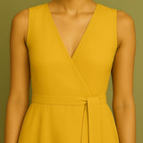 Yellow Cotton Poplin Fit and Flare Sleeveless Midi Dress