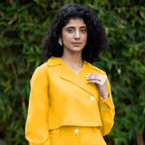 Yellow Cotton Poplin Full Sleeve Cropped Shirt