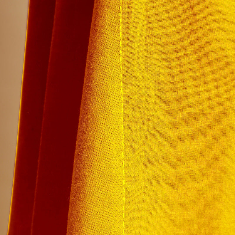 Yellow Cotton Poplin Hand Embroidered Knee-Length Godet Dress