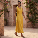 Yellow Cotton Poplin Paneled Sleeveless Maxi Dress