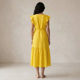 Yellow Cotton Poplin Ruffle Midi Wrap Dress