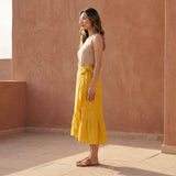 Yellow Cotton Poplin Ruffle Midi Wrap Skirt