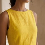 Yellow Cotton Poplin Sleeveless Paneled Maxi Dress