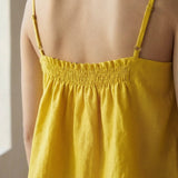 Yellow Cotton Poplin Spaghetti Strap Top with Elastic Gathered Back