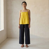 Yellow Cotton Poplin Spaghetti Strap Top with Elastic Gathered Back