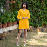 Yellow Cotton Poplin V-Neck Infinity Midi Dress