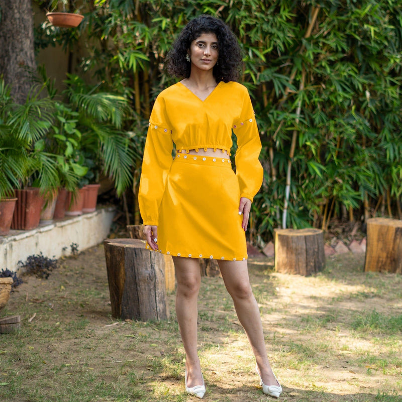 Yellow Cotton Poplin V-Neck Infinity Midi Dress 40