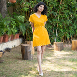 Yellow Cotton Poplin V-Neck Infinity Midi Dress