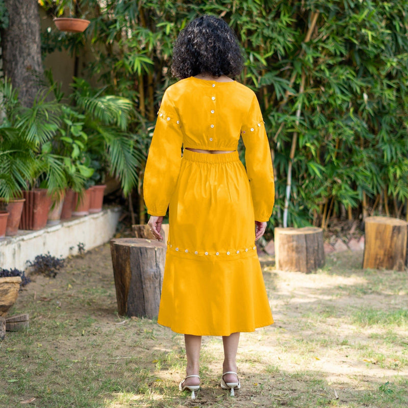 Yellow Cotton Poplin V-Neck Infinity Midi Dress