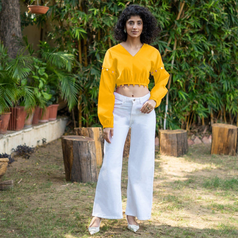 Yellow Cotton Poplin V-Neck Infinity Midi Dress