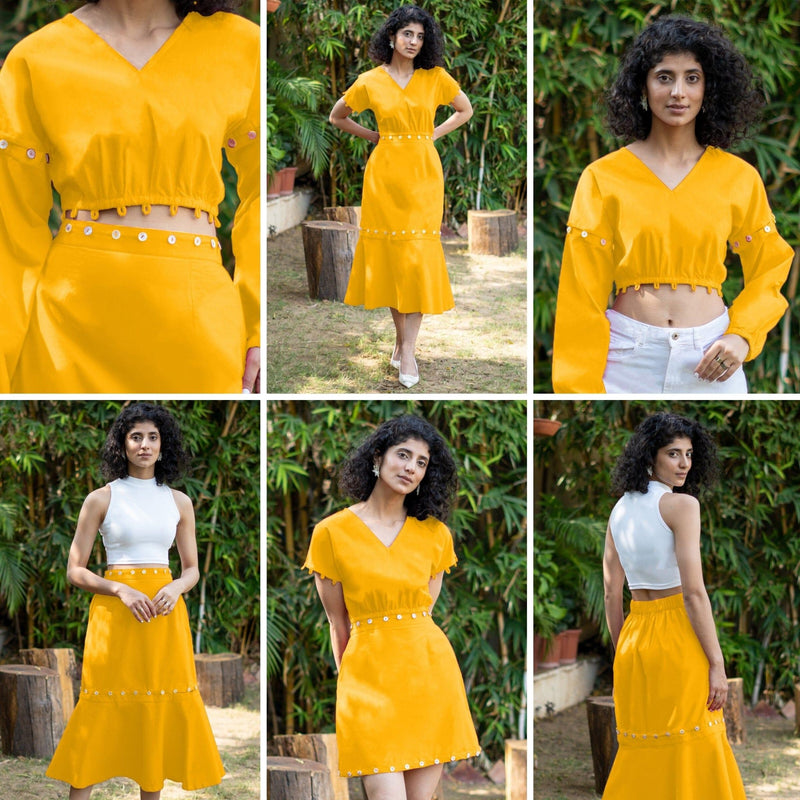 Yellow Cotton Poplin V-Neck Infinity Midi Dress