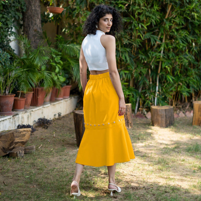 Yellow Cotton Poplin V-Neck Infinity Midi Dress