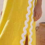 Yellow Cotton Poplin Wavy Stripe Maxi Shift Dress