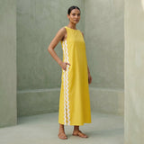 Yellow Cotton Poplin Wavy Stripe Maxi Shift Dress