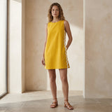 Yellow Cotton Poplin Wavy Stripe Short Shift Dress