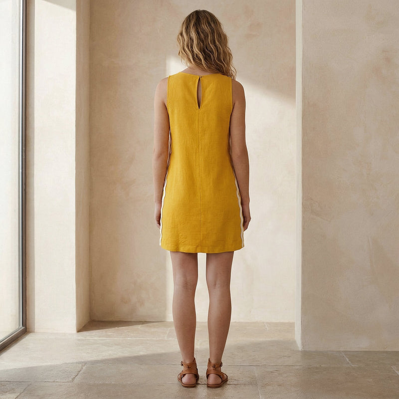short yellow cocktail dress Buy Yellow Cotton Poplin Wavy Stripe Short Shift Dress Online at  SeamsFriendly