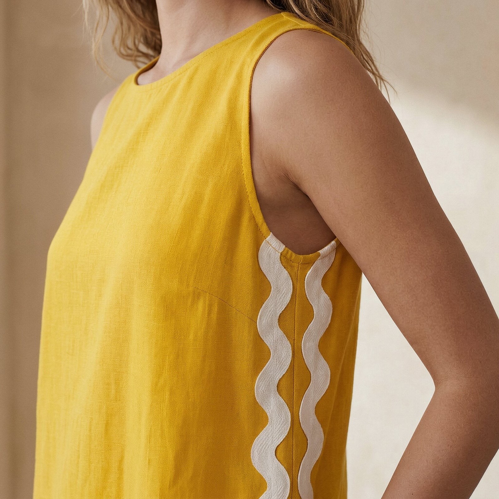 yellow stripe shirt dress Long front closure Cap sleeves Self Buy Yellow/Blue Stripe Short Sleeve
