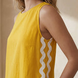 Yellow Cotton Poplin Wavy Stripe Short Shift Dress
