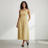 Yellow Handspun Cotton Fit and Flare Midi Dress
