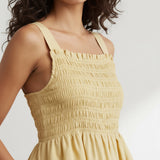 Yellow Handspun Cotton Fit and Flare Midi Dress