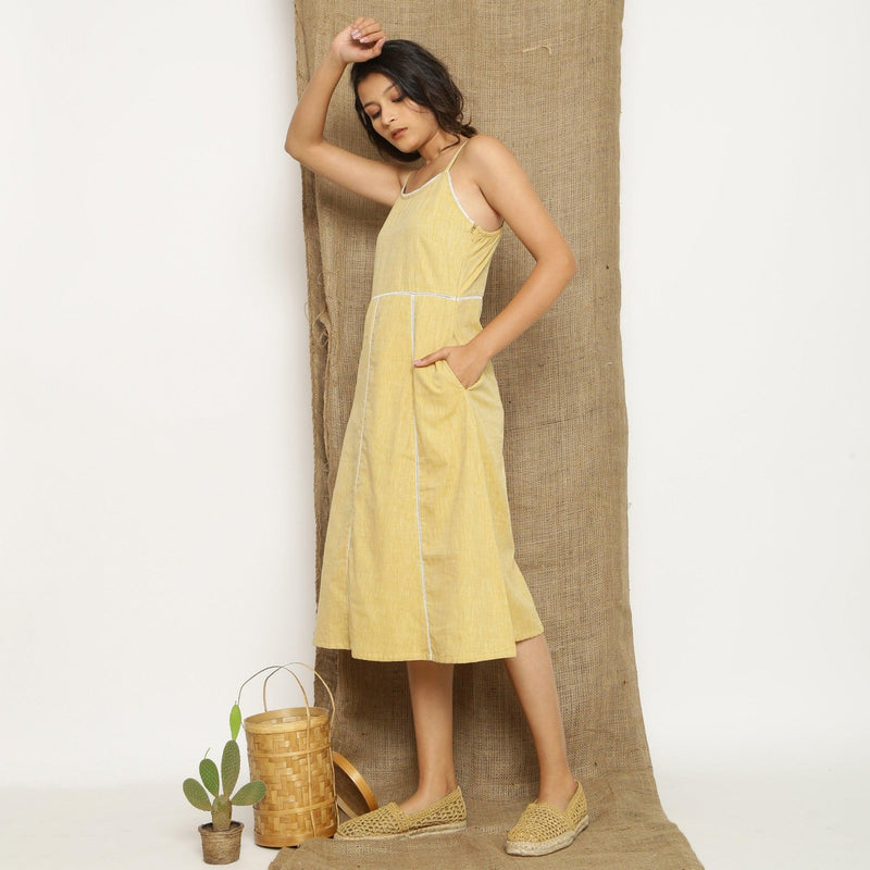 Yellow Handspun Cotton Lace Camisole Midi Dress