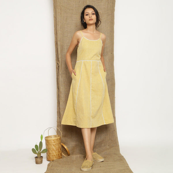 Yellow Handspun Cotton Lace Camisole Midi Dress