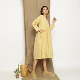 Yellow Handspun Cotton Lace Midi Yoked Dress