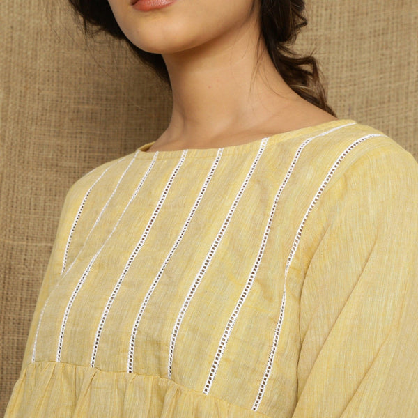 Yellow Handspun Cotton Poet Sleeves Yoke Top