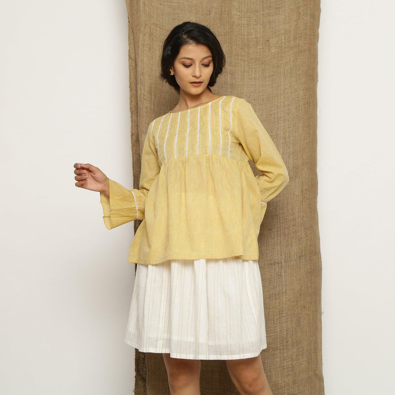 Yellow Handspun Cotton Poet Sleeves Yoke Top