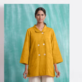 Yellow Mirror Work Cotton Flax Welt Pocket Coat