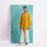 Yellow Mirror Work Cotton Flax Welt Pocket Coat