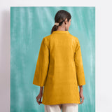 Yellow Mirror Work Cotton Flax Welt Pocket Coat