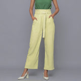 Front View of a Model wearing Yellow Pistachio Cotton Corduroy Pant