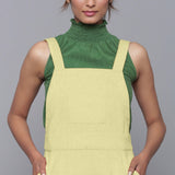 Front Detail of a Model wearing Yellow Pistachio Cotton Corduroy Dungaree