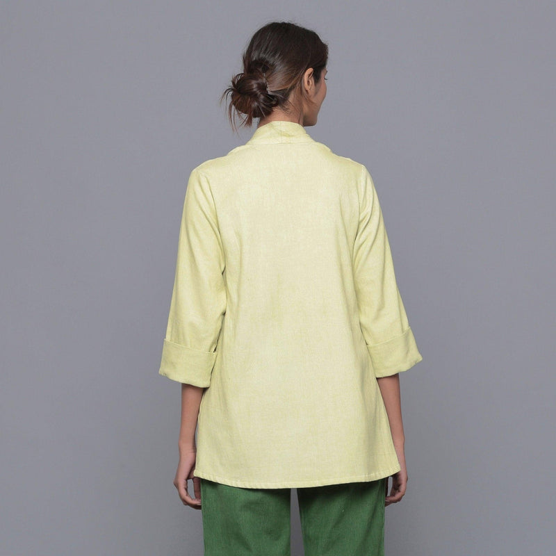 Back View of a Model wearing Pistachio Cotton Corduroy Shrug