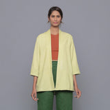 Front View of a Model wearing Pistachio Cotton Corduroy Shrug