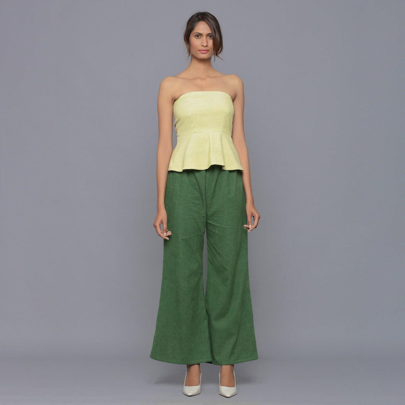 Front View of a Model wearing Yellow Pistachio Cotton Corduroy Tube Top