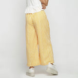 Back View of a Model wearing Yellow Striped Wide Legged Cotton Pant