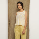 Yellow Striped Handspun 100% Cotton Scoop Neck High-Low Top