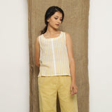 Yellow Striped Handspun 100% Cotton Scoop Neck High-Low Top